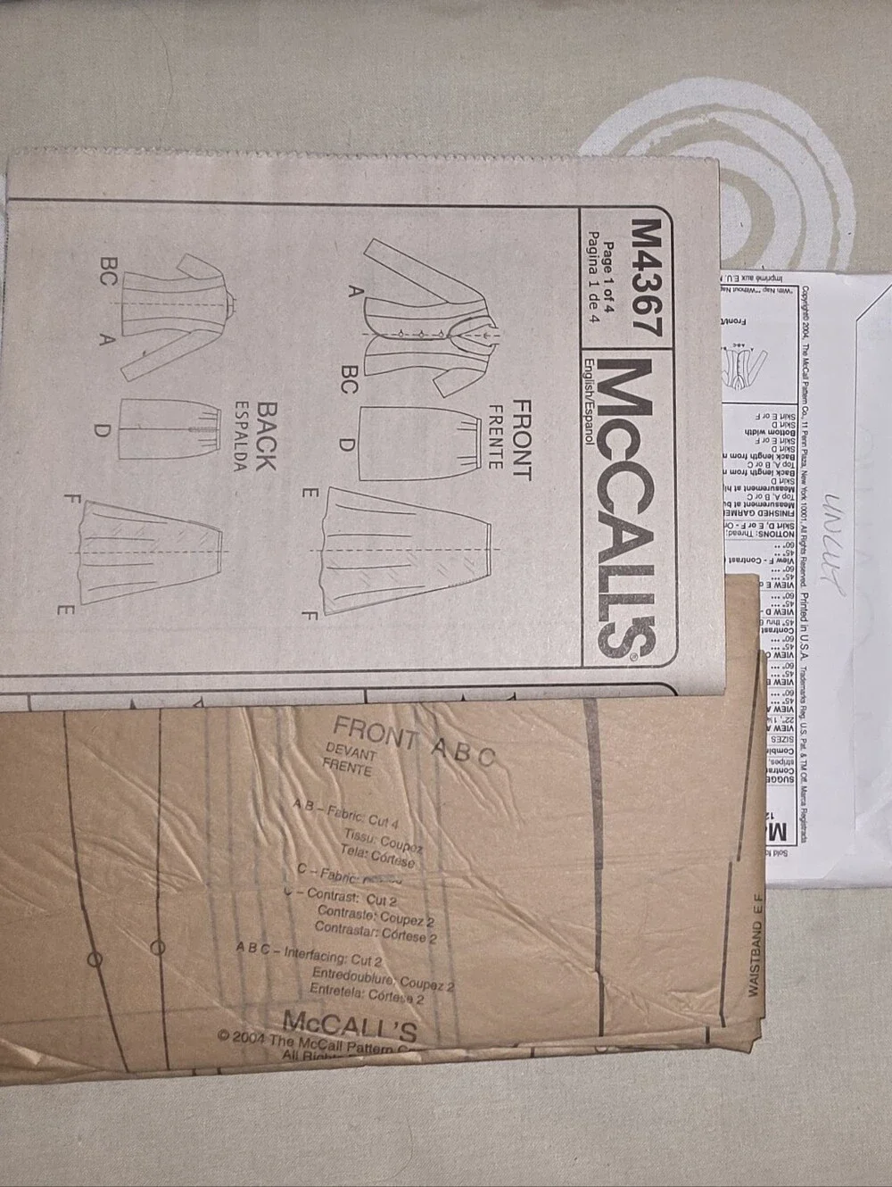 Sewing Pattern #M4367 Tops & Skirts Multicolor Size 10-16